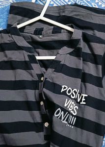 Striped &#34;Positive Vibes&#34; Tunic