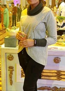 High Neck Front Open Designer Grey Top For Women