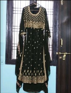 New Olive Party Wear Heavy Embroidered Kurta Set