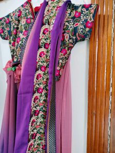 Purple Pink Red Floral Embroidered Designer Saree