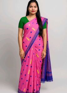Pink Polka Dot Mekhela Chador