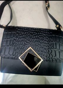 Black Croc Embossed Crossbody Bag