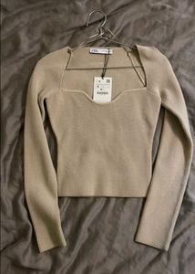 Rib Knit Sweetheart Neck Zara Top