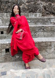 Hand Embroideried Red Punjabi Salwar Suit.