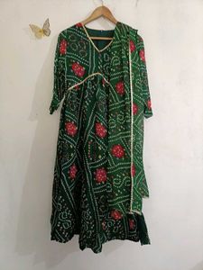 Green Bandhani Kurta Set