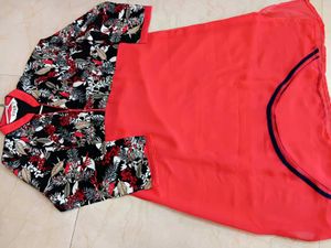 Floral Print Red Tunic Top