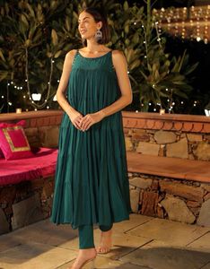 citerin Green Mirror Work anarkali kurta set