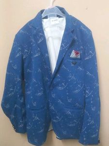 Blue Patterned Casual Blazer