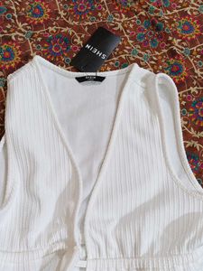 Shein White Tie-Front Sleeveless Top