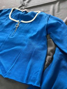 Sky Blue Ribbed Full Hands Top