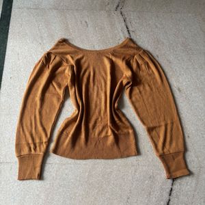 Mustard Knit Puff-Sleeve Sweater Top