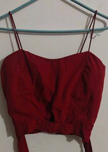 Chic Red Crop Tie Back Top