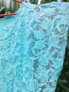 Blue Floral Lace Glitter Top
