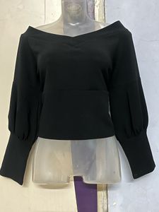 Pintrest Balloon Sleeves Black Off-Shoulder Top