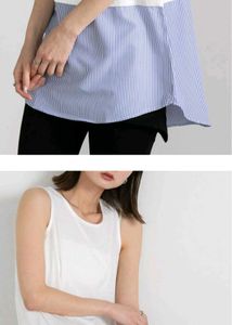 Canmart Women White Blue Striped Cotton Tank Top