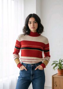 Used & Cozy High-Neck Striped Sweater (Very Warm)