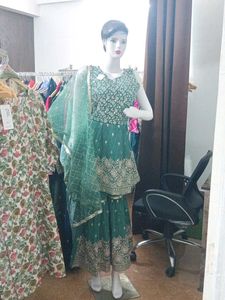 HEAVY WORKED A LINE KURTI WITH FLAERED SHARARA SET