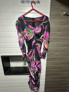 Black Floral Midi Bodycon Dress