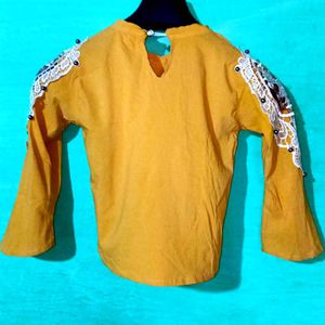 Yellow Lace Sleeve and Crop Top