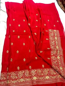 Red &amp; Gold Embroidered Salwar Kameez,