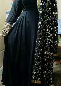 Stylish Black Embroidery Work Gown Dupatta Set