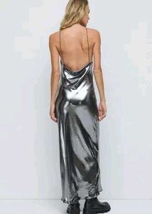 ZARA Silver Maxi Dress with Rheinstone Straps