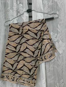 Teal Cotton Kurti with Leaf-Print Yoke &amp; Matching