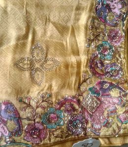 Heavy Calcutta work branded silk saree