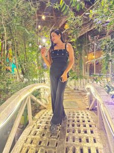 Black Jumpsuit with Embellished Straps