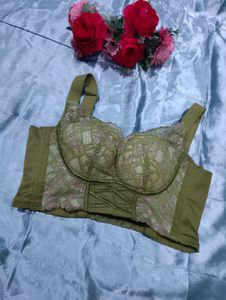 Olive Green Lace Corset Bra