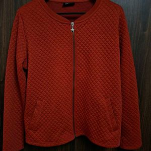 Brick Red Quilted Zip-Up Jacket