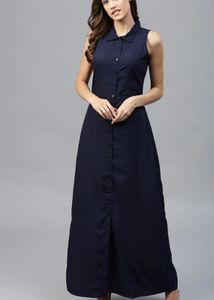 Chic Sleeveless Navy Maxi Dress