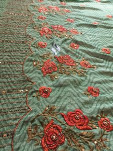 Green Floral Sari with Embellishments🌹