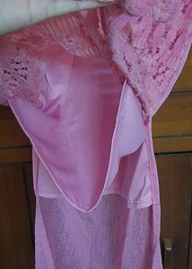 pink self color allover lace work sleeveless kurta