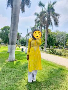 Yellow Chikankari Kurta With Free Legging