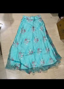 sky blue Floral Skirt