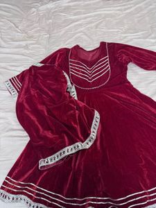 Red Velvet A Line Palazzo Set