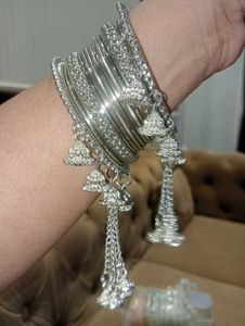 Silver Oxidised Bangles One Set