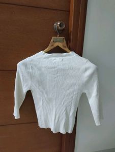 H&amp;M White Old Money Ribbed Top