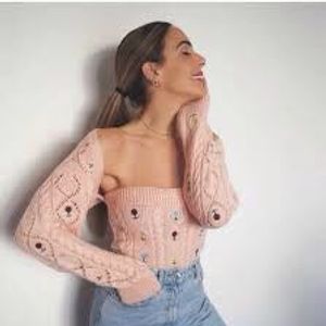 Floral Embroidered Knit Cardigan