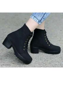 Stylish Black Chunky Heel Ankle Boots Women