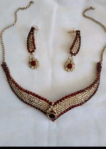 Red &amp; Rhinestone Necklace and Earring Set
