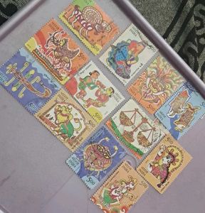 Rare: 12 Indian Zodiac Stamps