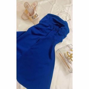 blue halter ring neck dress