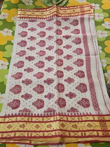 Elegant White & Red Saree