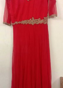 Red Colur Light Work Gown With Dupatta