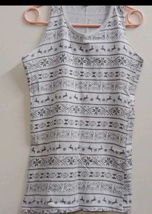 Gray And White Pattern Sleeveless Tank Top Dress