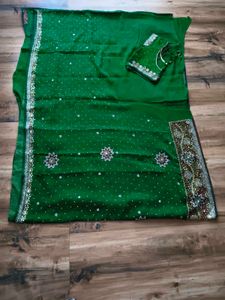 Green heavy party wear  handwork Saree