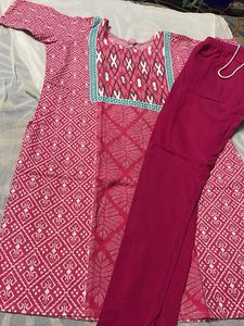 Pink Cotton Kurti With New Pant