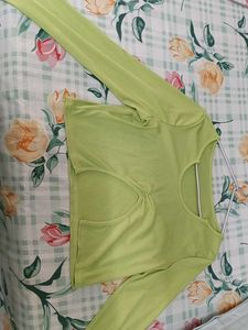 Green Cutout Crop Top